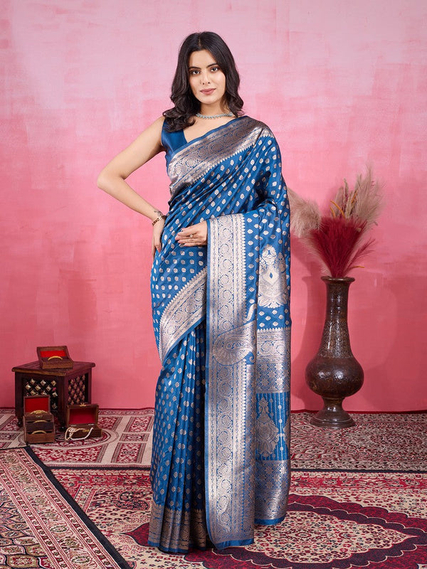 Amazing Blue Color Kanjivaram Fabric Partywear Saree