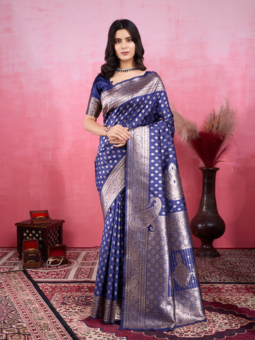 Amazing Blue Color Kanjivaram Fabric Partywear Saree