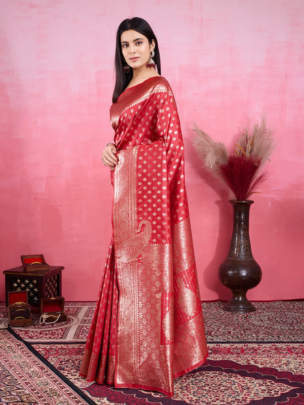 Amazing Red Color Kanjivaram Fabric Partywear Saree
