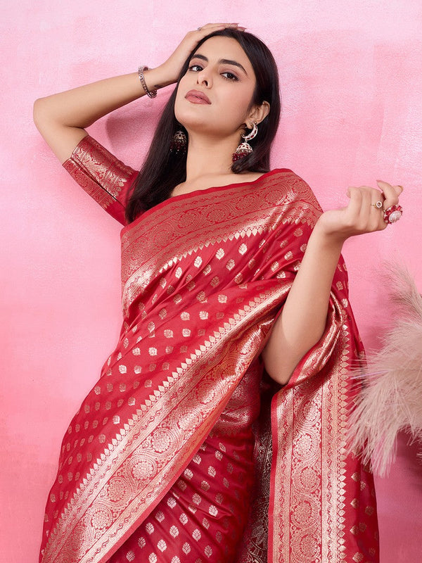 Amazing Red Color Kanjivaram Fabric Partywear Saree