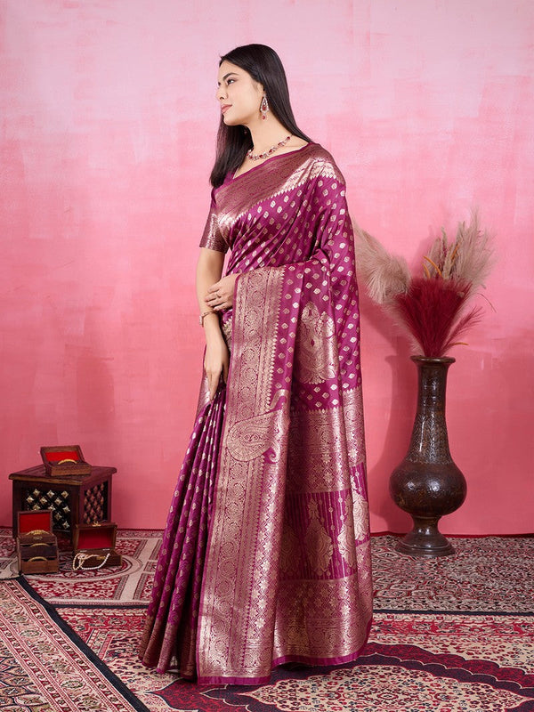 Amazing Wine Color Kanjivaram Fabric Partywear Saree