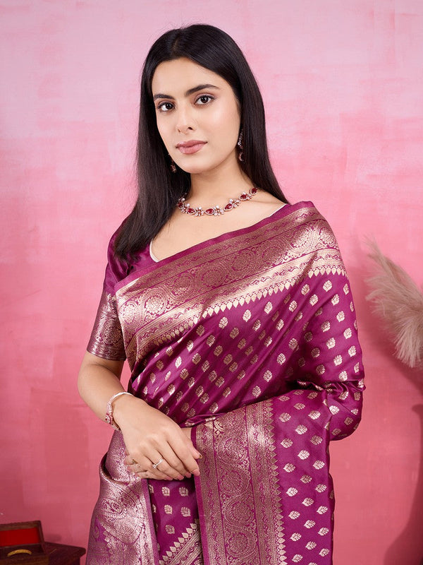 Amazing Wine Color Kanjivaram Fabric Partywear Saree