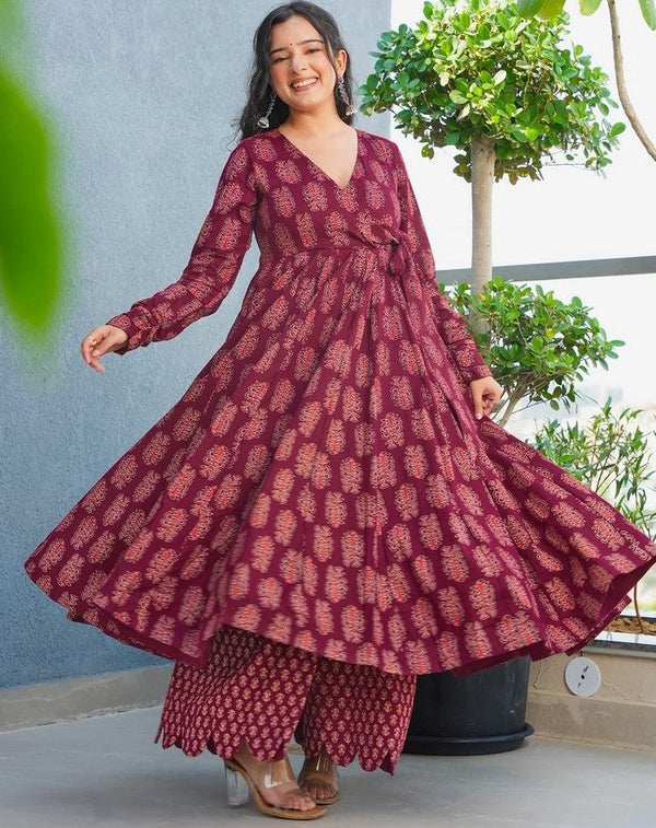 Amazing Maroon Color Rayon Fabric Designer Suit