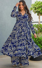 Amazing Blue Color Rayon Fabric Designer Suit