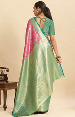 Amazing Turquoise Color Kanjivaram Fabric Partywear Saree