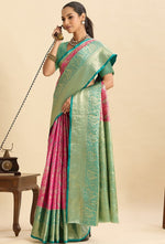 Amazing Turquoise Color Kanjivaram Fabric Partywear Saree
