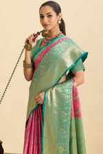 Amazing Turquoise Color Kanjivaram Fabric Partywear Saree
