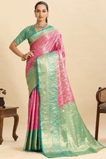Amazing Turquoise Color Kanjivaram Fabric Partywear Saree