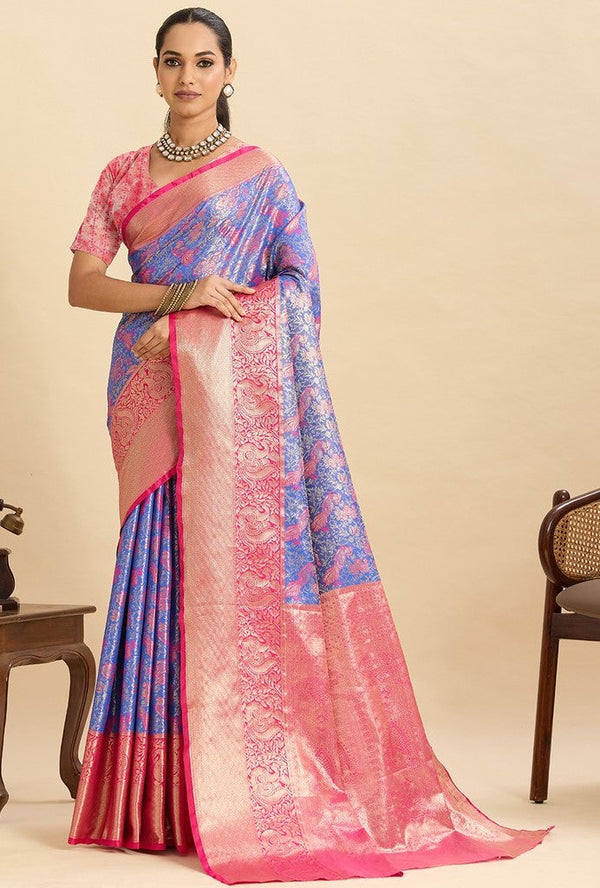 Amazing Pink Color Kanjivaram Fabric Partywear Saree