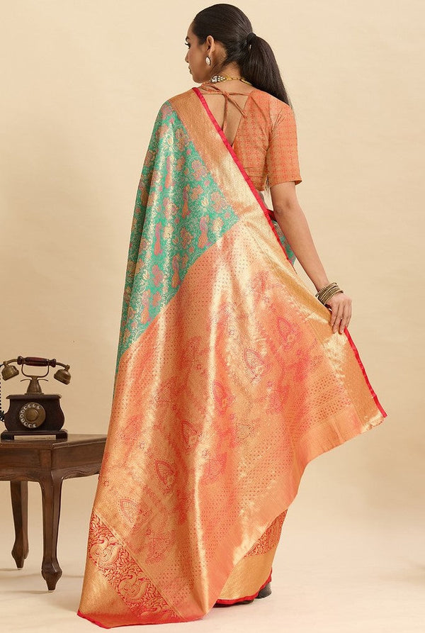 Amazing Orange Color Kanjivaram Fabric Partywear Saree