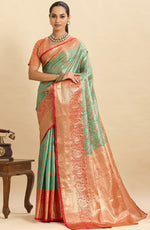 Amazing Orange Color Kanjivaram Fabric Partywear Saree