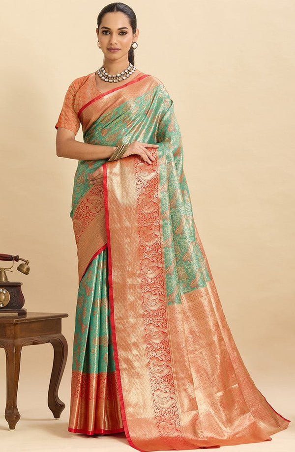 Amazing Orange Color Kanjivaram Fabric Partywear Saree