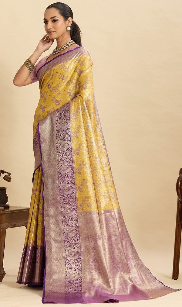 Amazing Purple Color Kanjivaram Fabric Partywear Saree