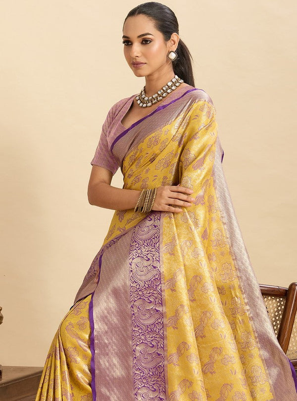 Amazing Purple Color Kanjivaram Fabric Partywear Saree