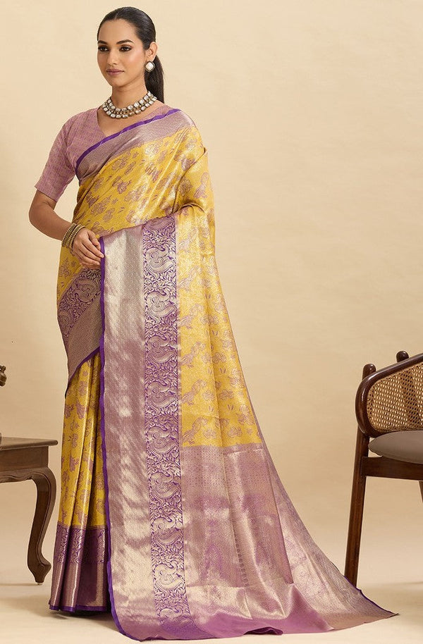 Amazing Purple Color Kanjivaram Fabric Partywear Saree