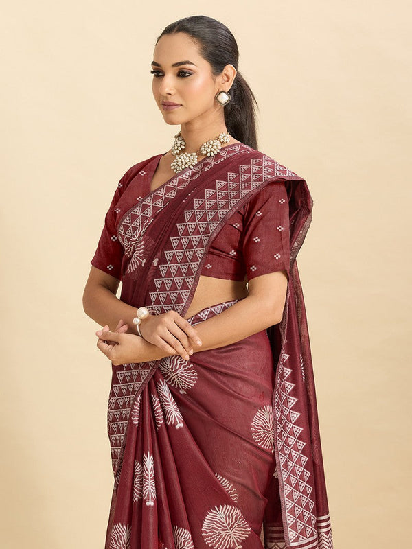 Beautiful Maroon Color Silk Fabric Casual Saree