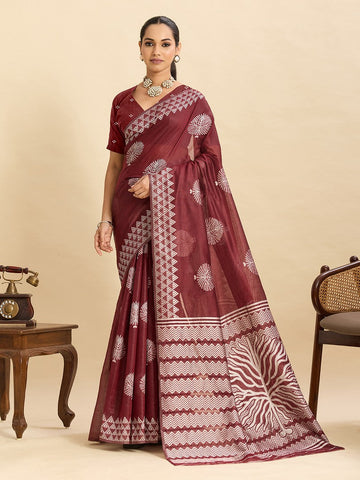 Beautiful Maroon Color Silk Fabric Casual Saree