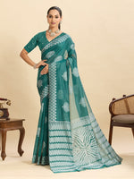 Beautiful Teal Color Silk Fabric Casual Saree