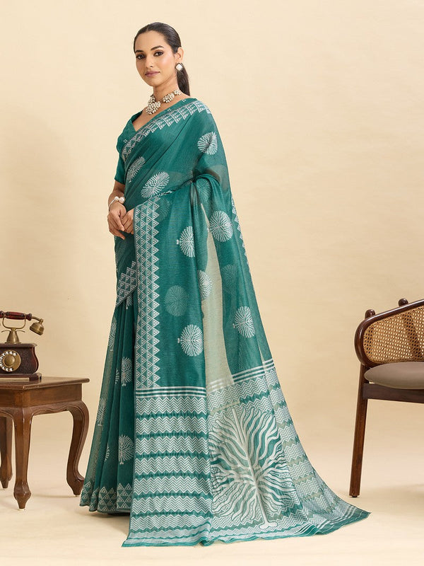 Beautiful Teal Color Silk Fabric Casual Saree