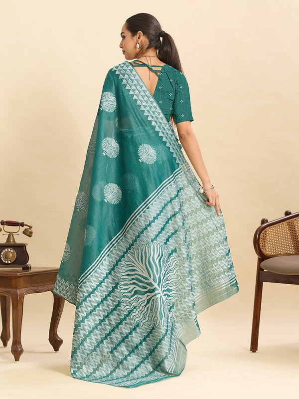 Beautiful Teal Color Silk Fabric Casual Saree