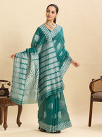 Beautiful Teal Color Silk Fabric Casual Saree