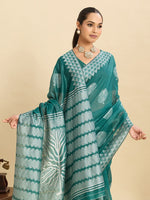 Beautiful Teal Color Silk Fabric Casual Saree