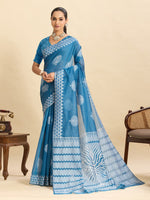Beautiful Aqua Color Silk Fabric Casual Saree