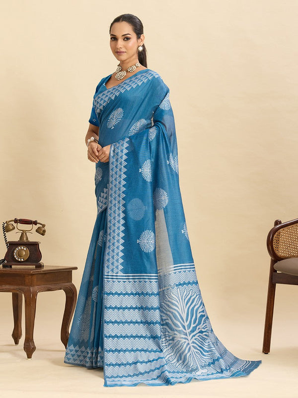 Beautiful Aqua Color Silk Fabric Casual Saree
