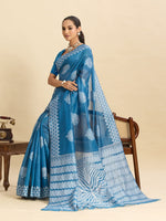 Beautiful Aqua Color Silk Fabric Casual Saree