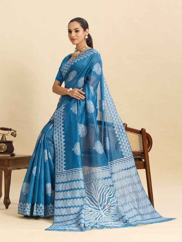 Beautiful Aqua Color Silk Fabric Casual Saree