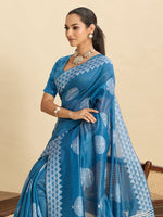 Beautiful Aqua Color Silk Fabric Casual Saree