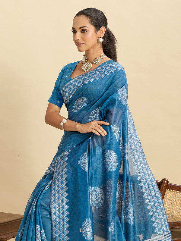 Beautiful Aqua Color Silk Fabric Casual Saree