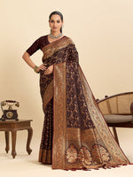 Dazzling Wine Color Satin Fabric Partywear Saree