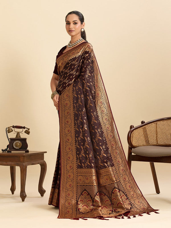 Dazzling Wine Color Satin Fabric Partywear Saree