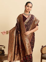 Dazzling Wine Color Satin Fabric Partywear Saree