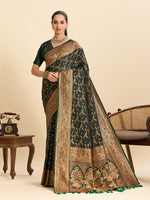 Dazzling Green Color Satin Fabric Partywear Saree