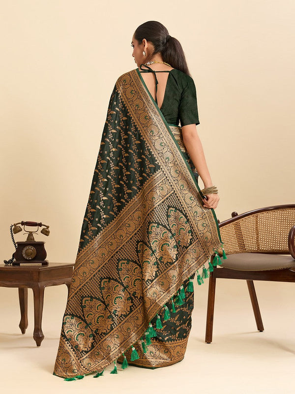 Dazzling Green Color Satin Fabric Partywear Saree