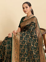 Dazzling Green Color Satin Fabric Partywear Saree