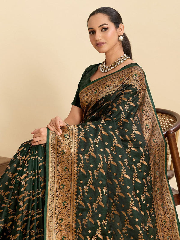 Dazzling Green Color Satin Fabric Partywear Saree