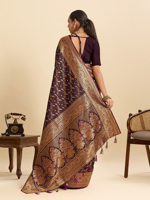 Dazzling Wine Color Satin Fabric Partywear Saree