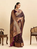 Dazzling Wine Color Satin Fabric Partywear Saree