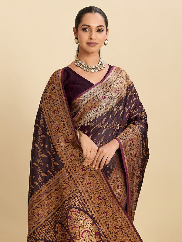 Dazzling Wine Color Satin Fabric Partywear Saree