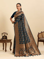 Dazzling Teal Color Satin Fabric Partywear Saree