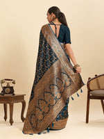 Dazzling Teal Color Satin Fabric Partywear Saree