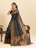 Dazzling Teal Color Satin Fabric Partywear Saree