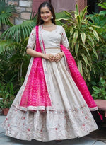 Beautiful White Color Tissue Fabric Readymade Party Wear Lehenga