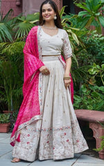 Beautiful White Color Tissue Fabric Readymade Party Wear Lehenga