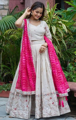 Beautiful White Color Tissue Fabric Readymade Party Wear Lehenga