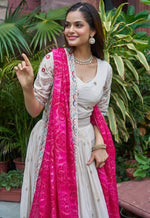 Beautiful White Color Tissue Fabric Readymade Party Wear Lehenga