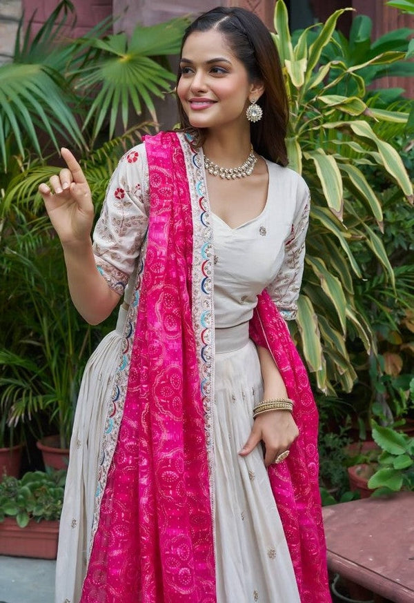 Beautiful White Color Tissue Fabric Readymade Party Wear Lehenga